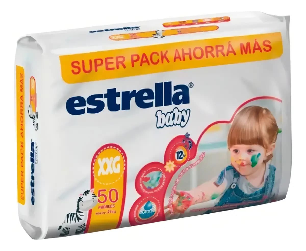 Pañales Estrella Baby Talle Xxg Pack Ahorro X 50 Unidades Descartables Para Bebes De 14 A 18 Kg Super Absorventes Maxima Suavidad Abosorcion Cintura Elastizada Flexconfort Hasta 12 Horas Proteccion
