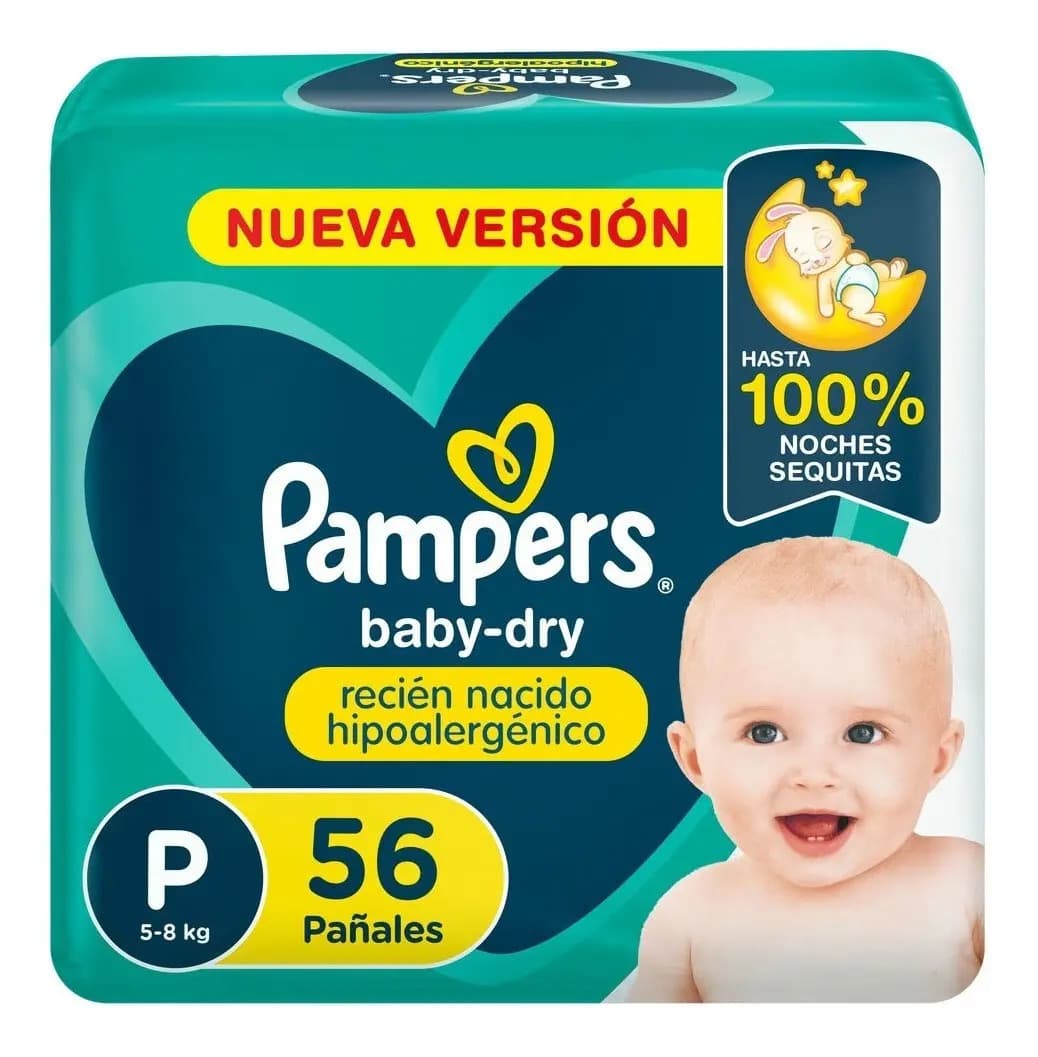 Pampers Baby Dry Talle Pequeño x 56 unidades Hipoalergénico Pañales Desechables