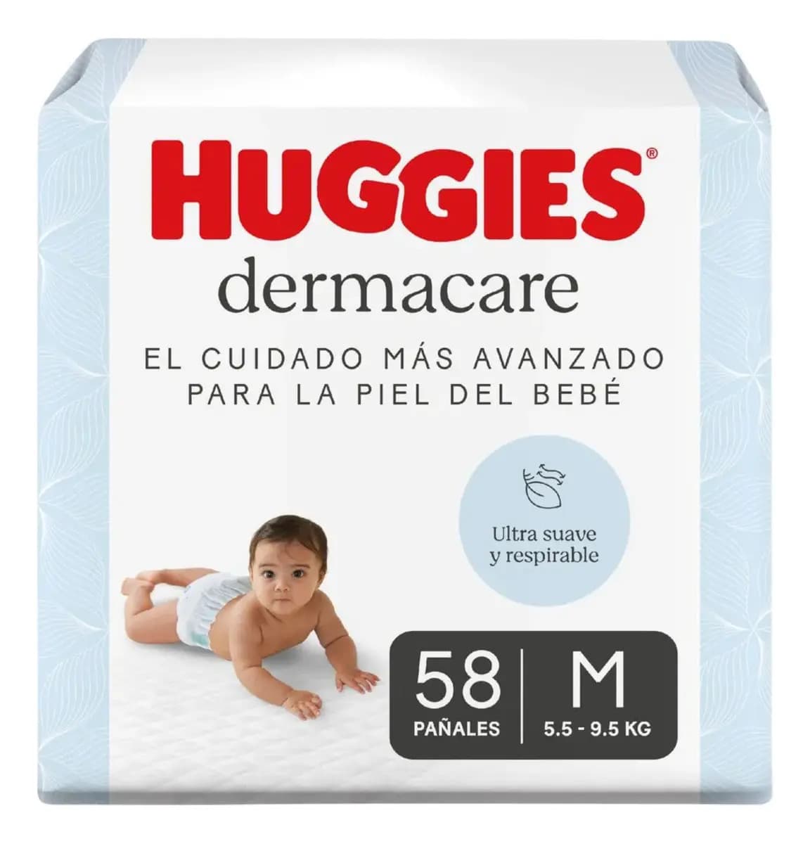 Pañales Huggies Dermacare Talle M x58 unidades de 5.5 a 9.5kg Ultra Suave y Respirable