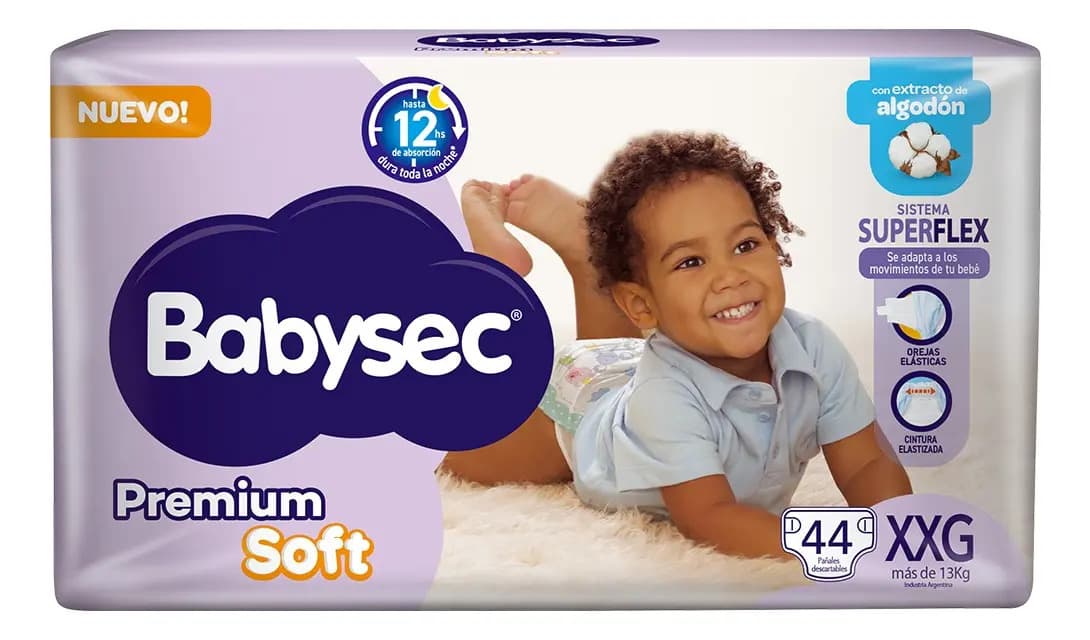 Babysec Premium Soft Pañales Descartables Sin género Talle Extra Extra Grande (XXG) 44 un.