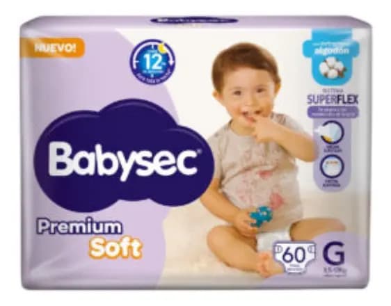 Pañal Babysec Premium Soft Pañales (G) x60 un.