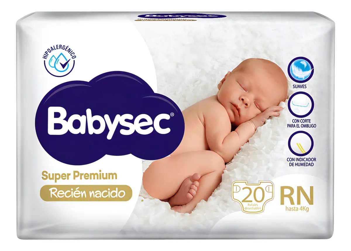 Pañales Babysec Super Premium Recién Nacido con Corte Umbilical (hasta 4 kg)