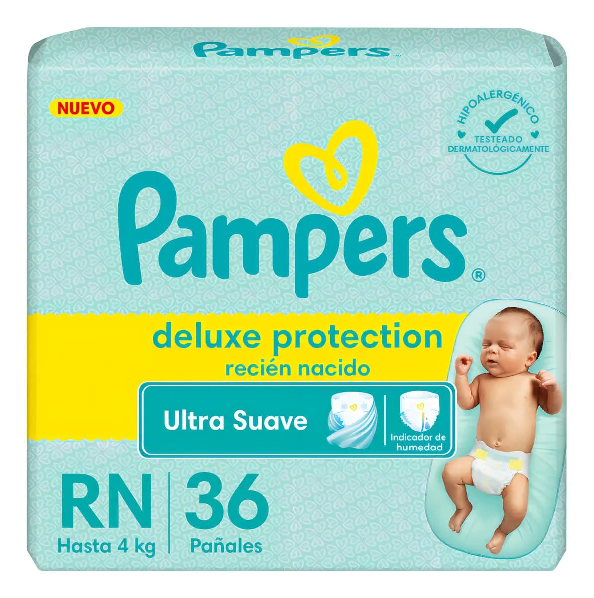 Pañales Pampers Deluxe Protection Recién Nacido. Talle RN, 36 Un